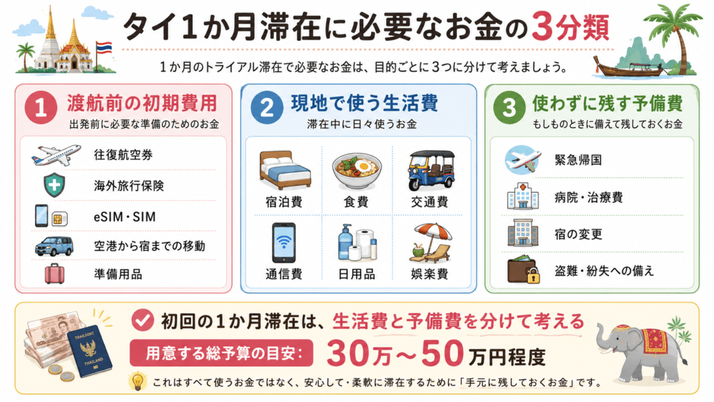 タイ一ヶ月滞在に必要なお金の3分類