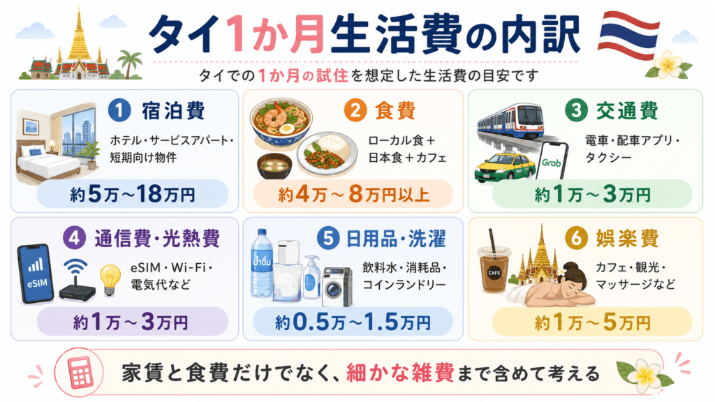 タイ一ヶ月生活費の内訳