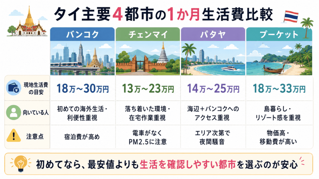 タイ主要4都市の1カ月生活費比較