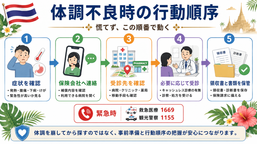 タイで体調不良時の行動順序